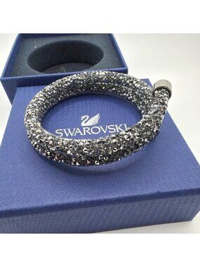 Swarovski Bracelet Crystal Stardust Bangle Double Coil Wrap Chrome Gray Retired